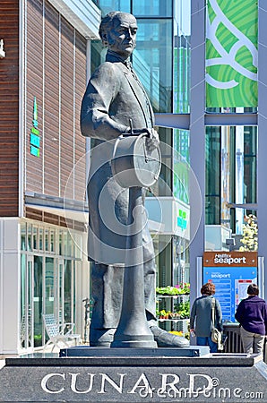 Statue of Sir Samuel Cunard was a British Canadian shipping magnate Editorial Stock Photo