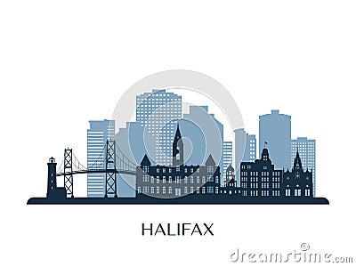 Halifax skyline, monochrome silhouette. Vector Illustration