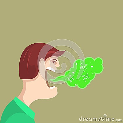 Halitosis, bad breath, talking man with stink from mouth, very bad breath, oral care hygiene Vector Illustration