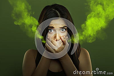 Halitosis concept of woman with bad breath Stock Photo