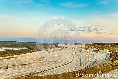 Ð¡halk and clay quarry in the early morning. Belgorod chalk quarry landscape. Stock Photo