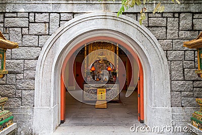 Hall of Bodhisattva Skanda at the Po Lin Monastery Stock Photo