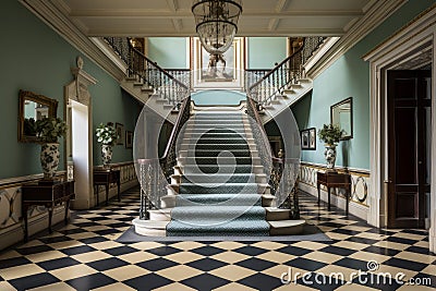 Hall corridor entrance stairs design. Generate Ai Stock Photo