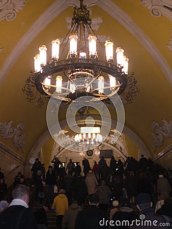 Hall of Komsomolskaya subway (Circle Line) in Moscow. Metro Station Editorial Stock Photo