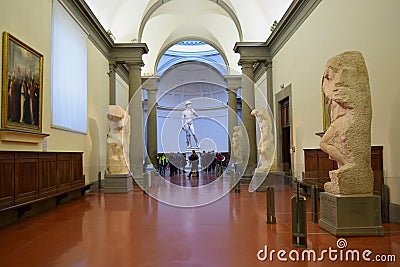 Hall by Michelangelo in Galleria dell Accademia Florence, Italy Editorial Stock Photo