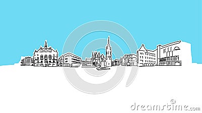 Halle Saale Market Sqare Lineart Vector Sketch Vector Illustration