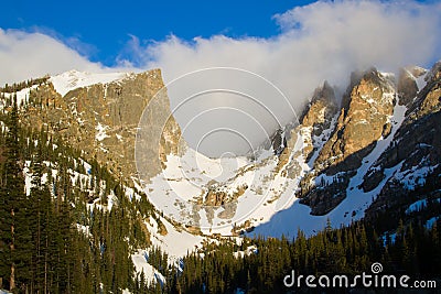 Hallett Peak and Flattop Peak in Rocky Mountain National Park Stock Photo