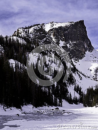 Hallett Peak in Winter Stock Photo