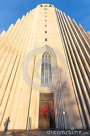 Hallgrimskirkja church exterior view, Reykjavik famous landmark Stock Photo