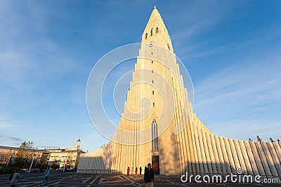 Hallgrimskirkja church exterior view, Reykjavik famous landmark Editorial Stock Photo