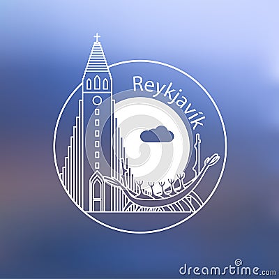 Hallgrimskirkja church - The symbol of Iceland, Reykjavik. Vector Illustration