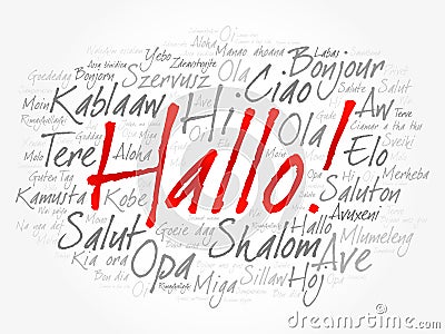 Hallo Hello Greeting in German word cloud Stock Photo