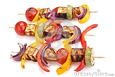 Halloumi and vegetables kebabs Stock Photo