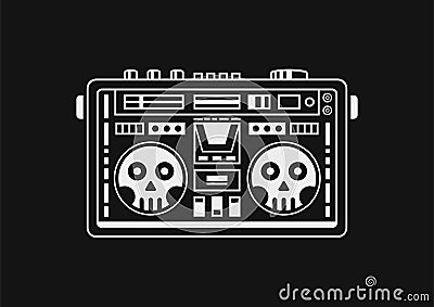 Boombox skull. Black background. Vector Illustration