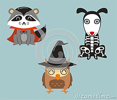 Halloween animals in cartoon costumes Stock Photo