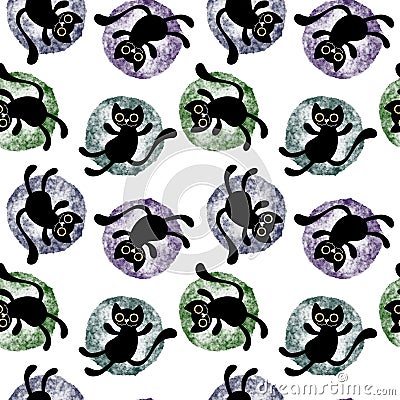 Halloween animals seamless cats pattern for wrapping paper and fabrics and linens and kids clothes print Cartoon Illustration