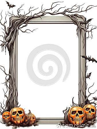 Halloween Background with Bats and Pumpkins Stock Photo