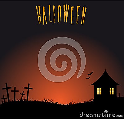 Halloween background with cemetery Vector Illustration