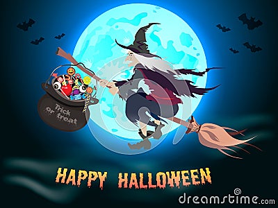 Halloween background with flying witch Vector Illustration