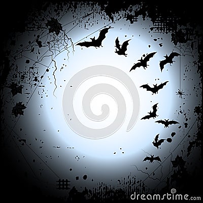 Halloween background with a full moon and bats Vector Illustration