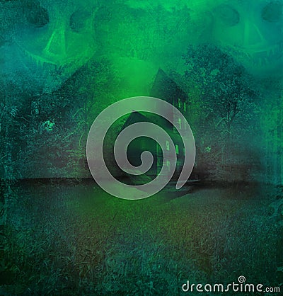 Halloween background with haunted house Stock Photo