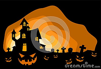 Halloween background with haunted house. Vector Illustration