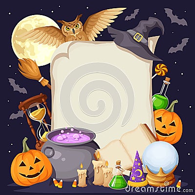 Halloween background with magic symbols. Vector eps-10. Vector Illustration