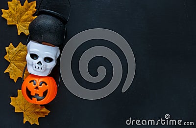 Halloween background with pattern of jack lanterns on black background. creative decoration, celebration, autumn Stock Photo