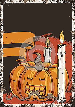Halloween background for poster with pumpkin and candle for october party Vector Illustration