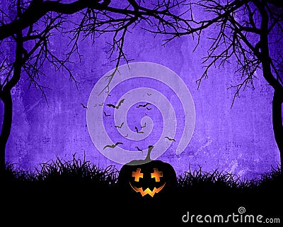 Halloween background with pumpkin on purple background Stock Photo