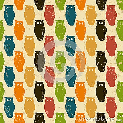 Halloween background. Retro pattern with owls. Stock Photo