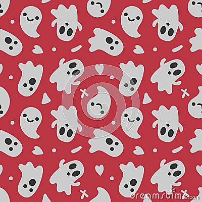 Halloween background. Seamless pattern of cute cartoon ghosts with different faces Vector Illustration