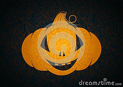 Halloween background with a smiling, delicate, glowing pumpkin Vector Illustration