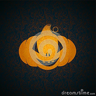 Halloween background with a smiling, delicate, glowing pumpkin Vector Illustration