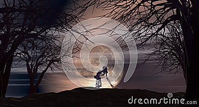 Halloween background with spooky trees Stock Photo