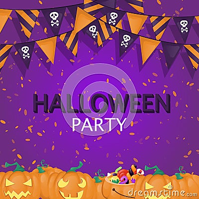Halloween background trick or treat sweets food party vector illustration. Autumn spooky scary invitatio Vector Illustration