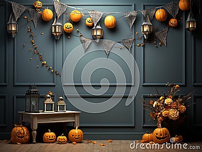 halloween background useful for photography kids placement , room for floor, empty in the middle, Stock Photo