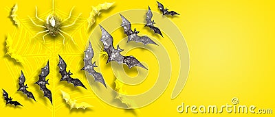 Halloween background for your website spooky or banner template about halloween day on yellow background. Stock Photo