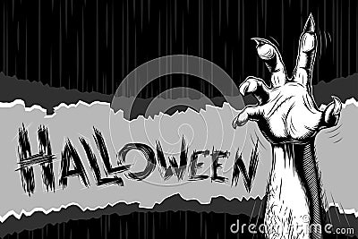 Halloween Background Zombie Hand Title Sigh Tradition Holiday Vector Illustration