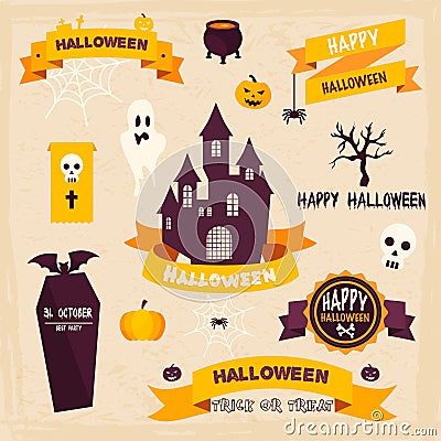 Halloween Badges and Labels in Vintage style. Vector Illustration