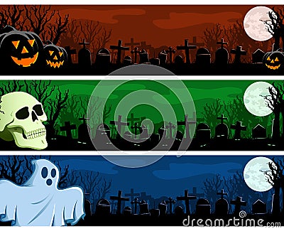 Halloween Banner Set Vector Illustration