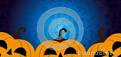 Halloween banner with three pumpkins. Vector Illustration