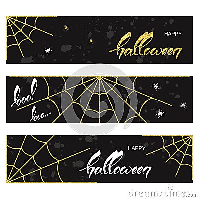 Halloween banners with spider webs Vector Illustration