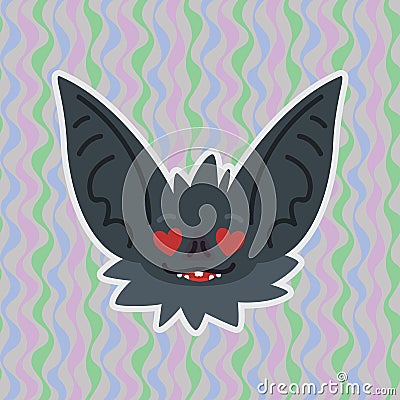 Halloween Bat smiley head with hearts in eyes. In love. Vector illustration of bat-eared grey snout shows enamored Vector Illustration