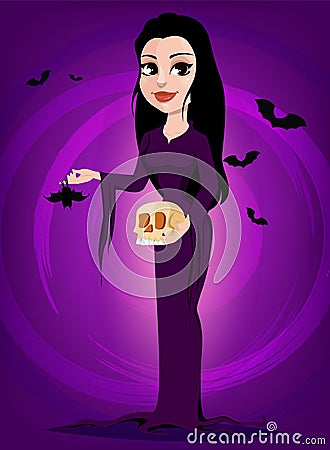 Halloween. Beautiful lady witch in gothic style wearing black lo Vector Illustration