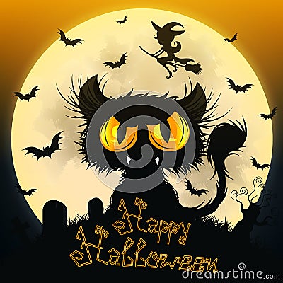 Halloween Black Cat Vector Illustration