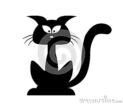 Halloween black cat vector silhouette. Cartoon clipart Illustration isolated on white background Vector Illustration