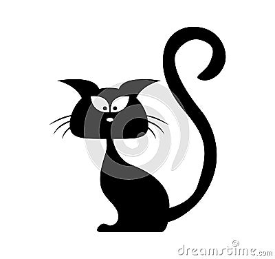 Halloween black cat vector silhouette. Cartoon clipart Illustration on white background Vector Illustration