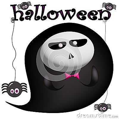 halloween black eyed ghost spider Vector Illustration