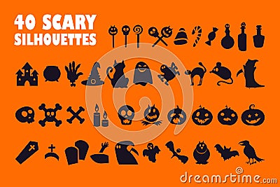 Halloween black glyph icons set on white space Cartoon Illustration